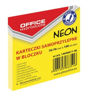 Bloczek Samoprzylepny 76x76mm 1x100 Kart. Neon Żółty 12 Szt