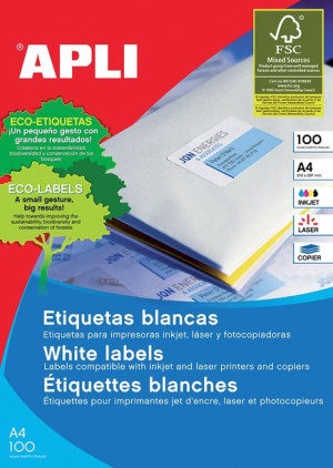 Etykiety Uniwersalne 210x297mm Prostokątne Białe 100 Ark.