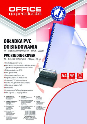 Okładki Do Bindowania Pvc A4 200mikr. 100szt. Niebieskie Transparentne
