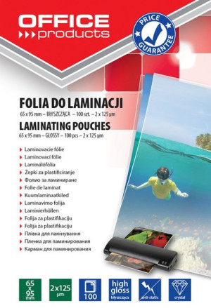 Folia Do Laminowania 65x95mm 2x125mikr. Błyszcząca 100szt. Transparentna