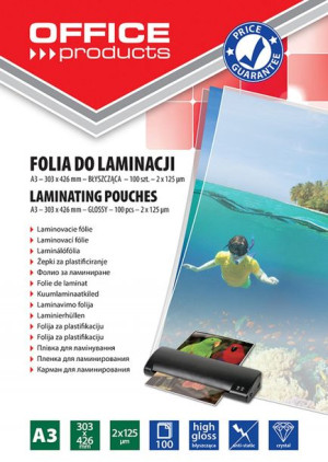 Folia Do Laminowania A3 2x125mikr. Błyszcząca 100szt. Transparentna