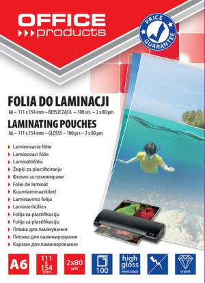 Folia Do Laminowania A6 2x80mikr. Błyszcząca 100szt. Transparentna