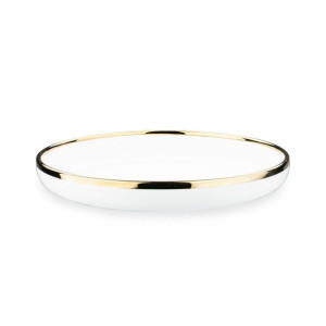 Talerz Deserowy Porcelana Złoty Rant Biały 19 Cm