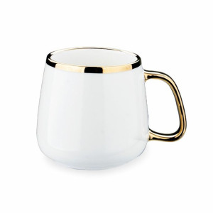Kubek Porcelanowy Ze Złotym Uchem Biały 480 Ml