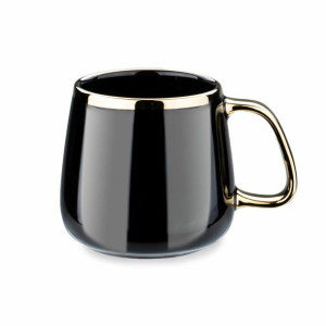 Kubek Porcelanowy Ze Złotym Uchem Czarny 480 Ml