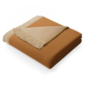 AmeliaHome Koc z frędzlami Franse 150X200 beżowy + karmelowy