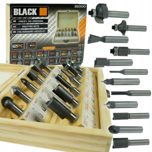 Black Zestaw Frezów Trzpieniowych Drewno 12 Szt
