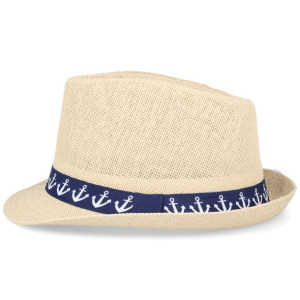 Kapelusz na lato słomkowy trilby kotwice bezowy