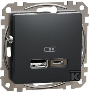 Gniazdo ładowania USB A+C 2,4A, czarny antracyt SEDNA DESIGN
