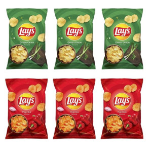 Mix smaków Chipsy Lays 60g x 6 Papryka Zielona Cebulka