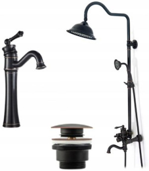Zestaw Natryskowy Czarny Vintage Rea Bateria Korek