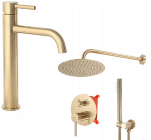 Zestaw Prysznic Lungo Gold Mat Bateria Umywalkowa