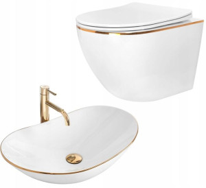 Misa WC Carlo Gold Edge Rimless + Umywalka Rea