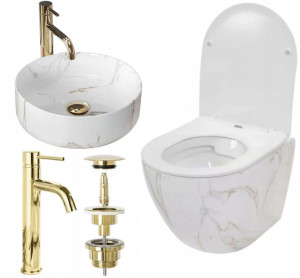 Misa WC Carlo Marmur + Umywalka Sami Bateria Korek