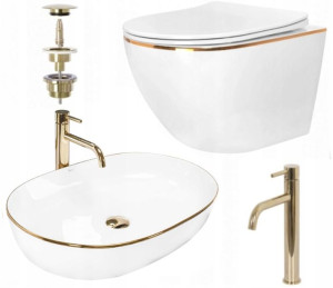 WC Carlo Gold Edge Umywalka Cleo Bateria Korek