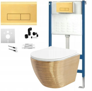 Misa WC Carlo Gold Brush Rea Stelaż Przycisk Złoty