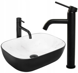 Umywalka Belinda Black Calala + Bateria Lungo Rea