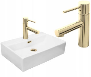 Umywalka Blatowa Ścienna Bonita Bateria Tess Gold