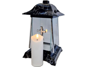 Znicz Lampion Kpl3 Czarno-biały+świeca Led