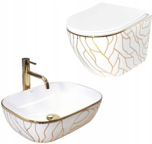 Misa WC Carlo Gold Edge + Umywalka Belinda Wave