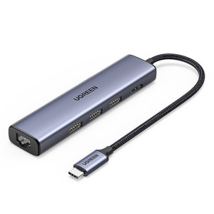Adapter HUB UGREEN CM475 5in1 USB C - 3x USB 3.0/HDMI/RJ45 szary