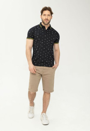 Granatowy t-shirt polo męski w drobny wzór T-GOTI  5XL
