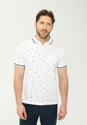 Męski T-shirt Polo W Drobny Wzór Biały Volcano T-goti 5xl