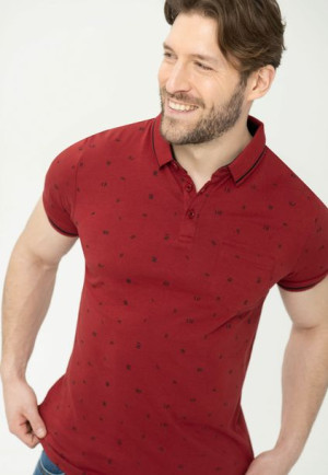 Męski T-shirt Polo W Drobny Wzór Czerwony Volcano T-goti L