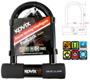 Kłódka U-Lock z alarmem 120dB KOVIX KTL14-150