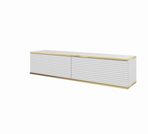 Wisząca szafka RTV VIVA 135cm - biała, ryflowane fronty
