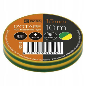 Taśma izolacyjna 15mm x 10m EMOS PVC zielono-żółta