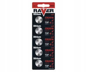 5x bateria litowa RAVER CR2016 3V 750mAh B7316