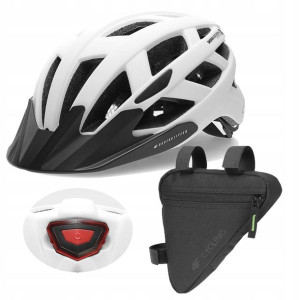 Kask Rowerowy + Saszetka + Lampka 4f 10s L 58-62