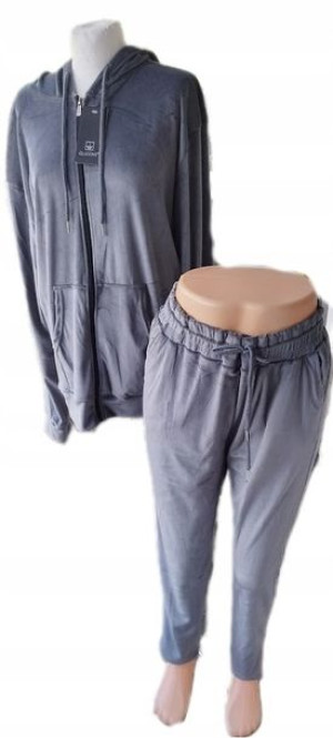 Dresy Damskie Welurowe Komplet Grafit 2xl/3xl Duże