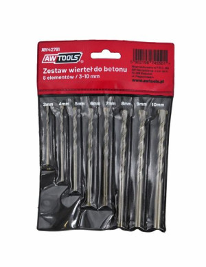 Awtools Wiertła Do Betonu Komplet 8elem. /3-4-5-6-7-8-9-10mm/