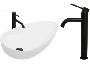 Umywalka Nablatowa Greta 65 Rea + Bateria Umywalkowa Lungo Black