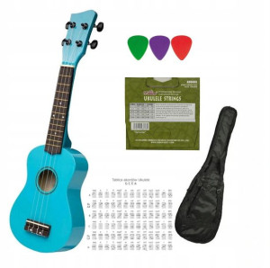 Ukulele sopranowe CASTELO - niebieskie + pokrowiec i piórka do gry