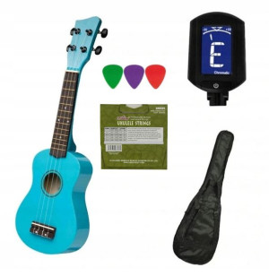 Ukulele sopranowe CASTELO - niebieskie + pokrowiec piórka do gry i tuner