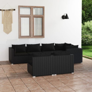 Emaga 7-cz. zestaw mebli do ogrodu, z poduszkami, rattan PE, czarny