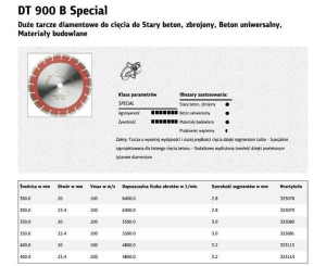 Klingspor Tarcza Diamentowa Segmentowa 350mm X 3,0mm X 20mm Dt900b