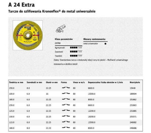Klingspor Tarcza Do Szlifowania Metalu 180mm X 6,0mm X 22,2mm A24 Extra