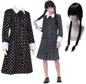 Strój Sukienka Wednesday Addams Cosplay 146/152 + Peruka