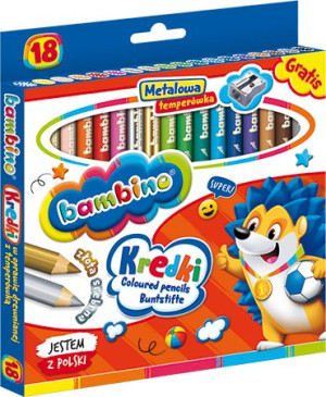 Kredki świecowe BAMBINO w oprawie drewnianej 18kol. temperówka