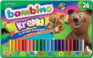 Kredki świecowe BAMBINO w drewnie metalowe pudełko 12kol. St.Majewski