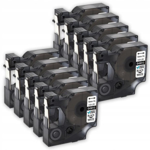 10x Taśma do Dymo D1 45013 Biało Czarna 12mm 7m