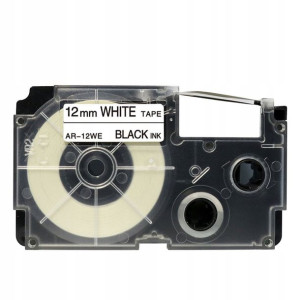 TAŚMA do CASIO PT-12WE XR-12WE 12mmx8m biała/czarn