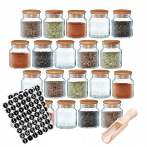 Słoiki na przyprawy 200ml 20 sztuk + naklejki