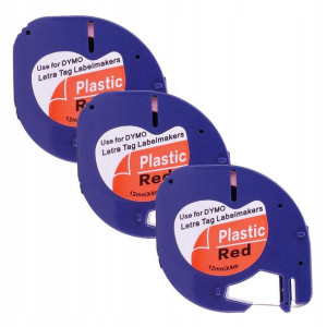 3x Taśma do DYMO LetraTag 12mmx4m czerwona Plastik