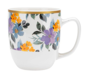 Kubek porcelanowy porcelana New Bone FLORES 350 ml biały kolorowe kwiaty
