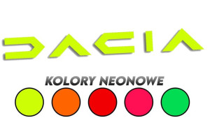 Wycinana naklejka DACIA nowy napis 5 cm kolory neonowe